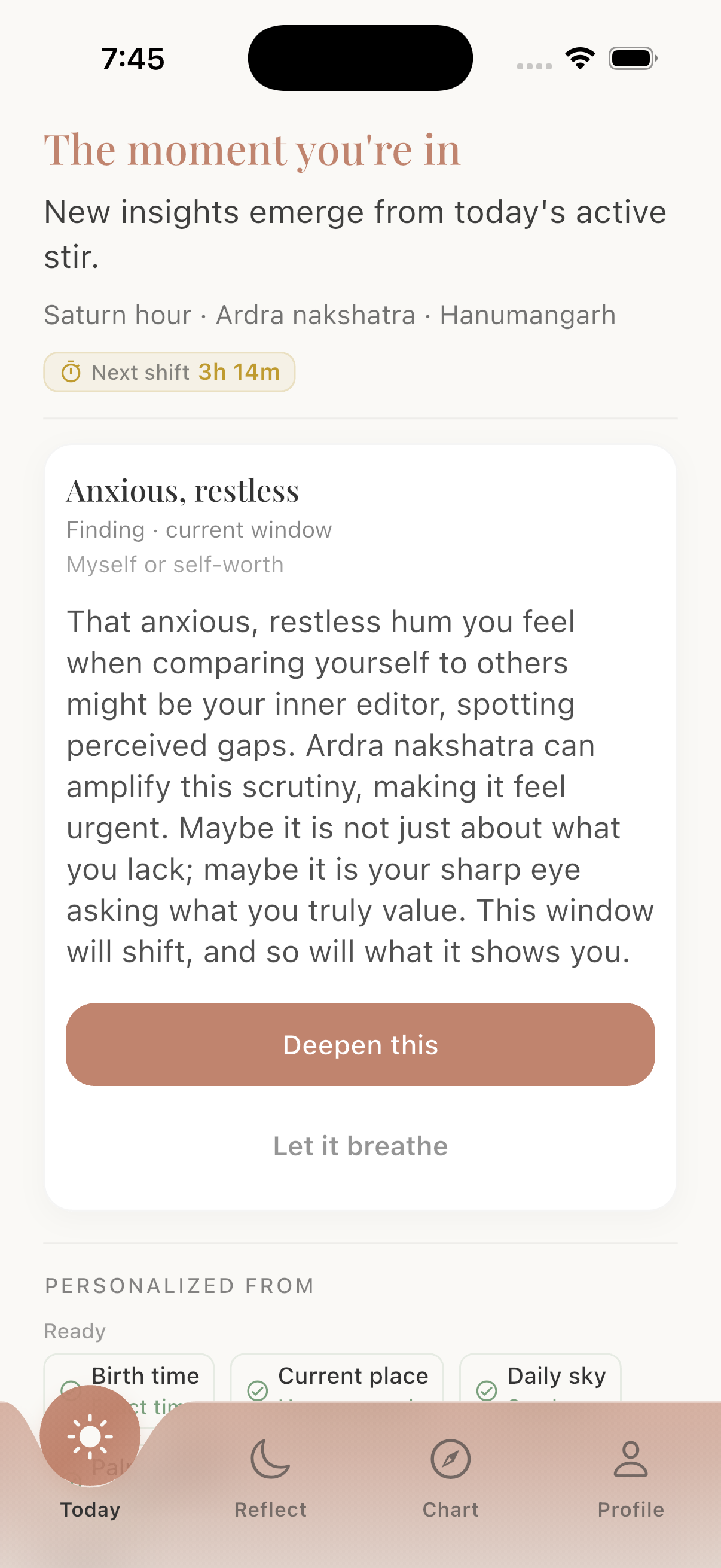 Cosmicly personalized finding screen
